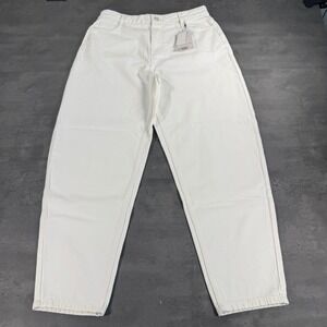 Nobody's Child Putney Barrel Jeans Womens 8 White High Rise Organic Cotton $125